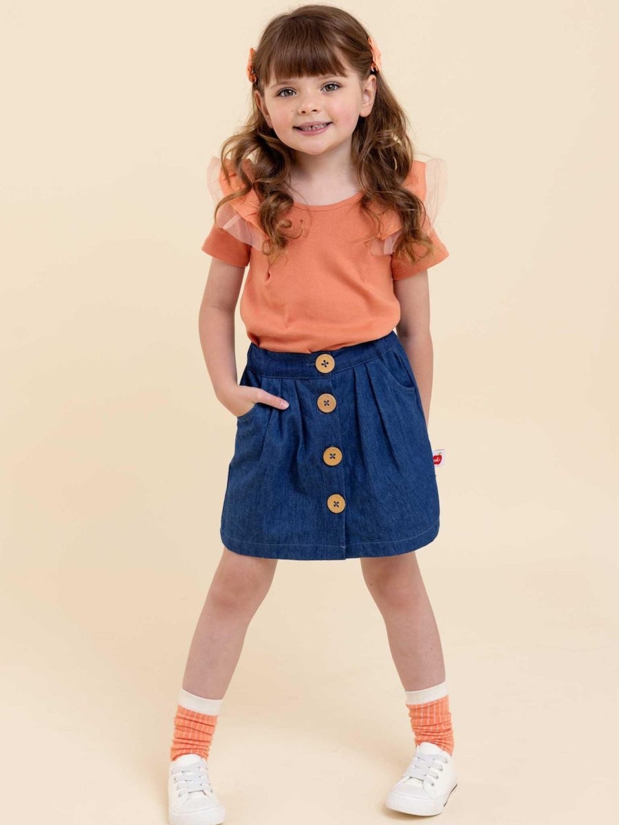 Girl'S Winter Clothes Red Rainbow | Dark Denim Button Skirt