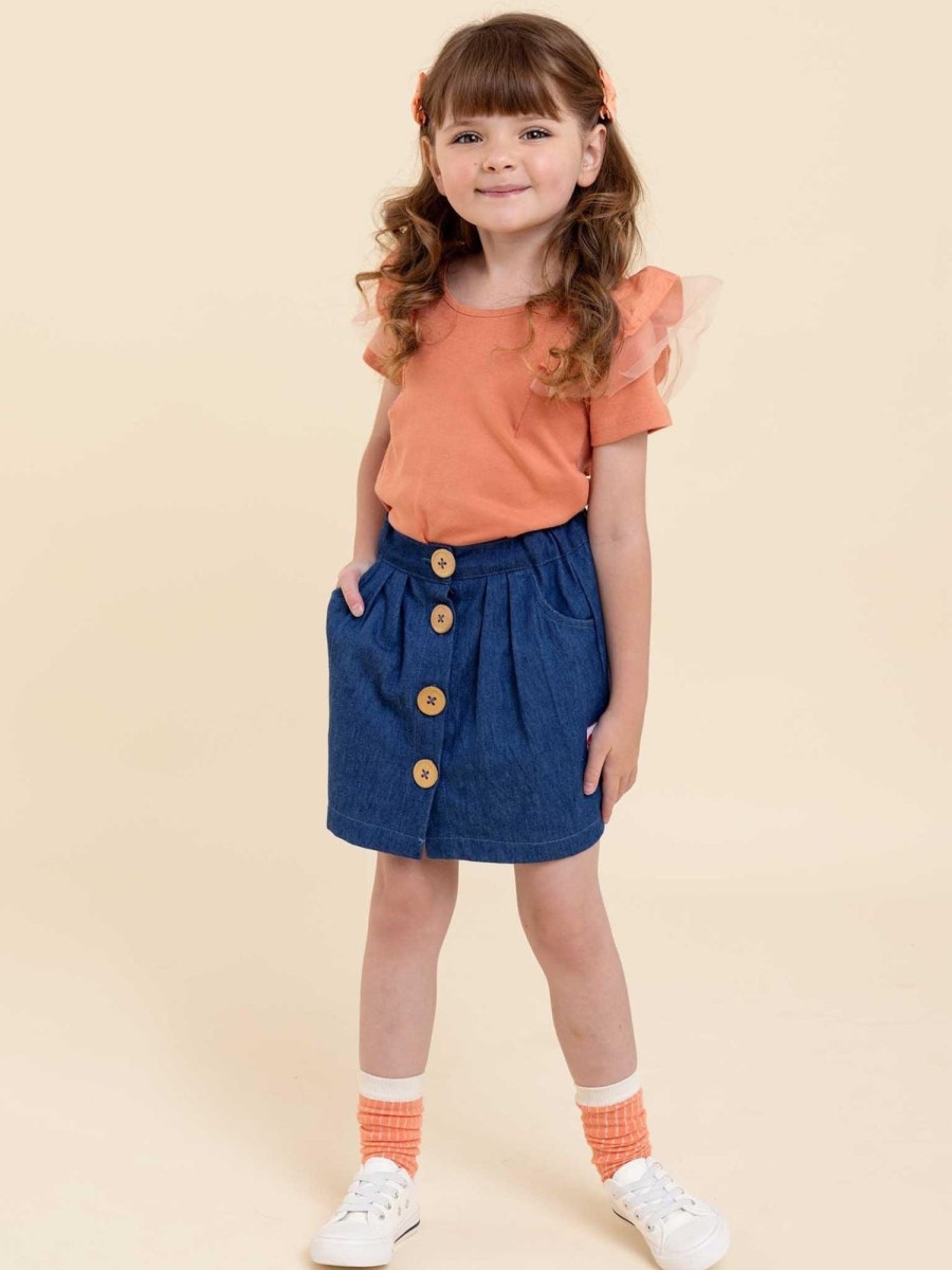 Girl'S Winter Clothes Red Rainbow | Dark Denim Button Skirt