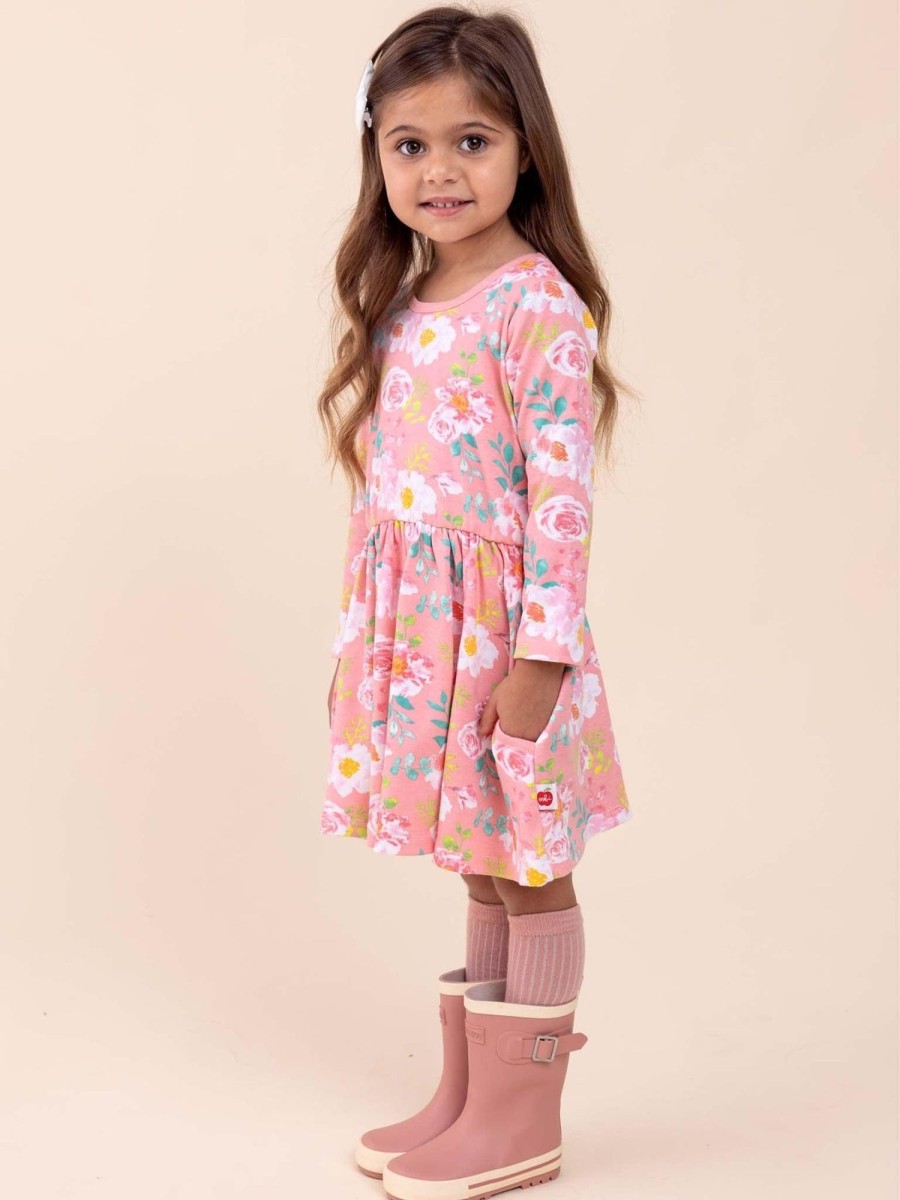 Girl'S Winter Clothes Watercolour | Emily Pink Watercolour Jersey Dress