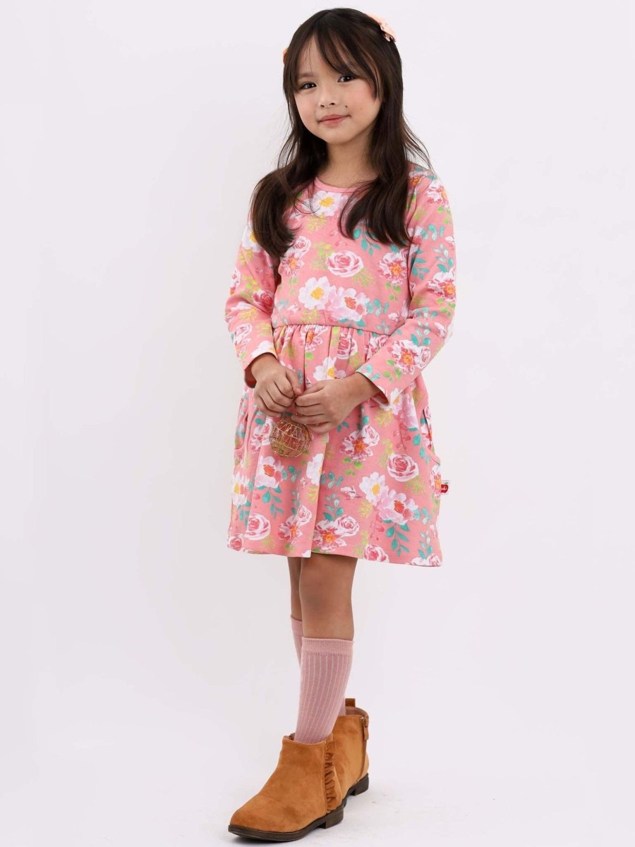 Girl'S Winter Clothes Watercolour | Emily Pink Watercolour Jersey Dress