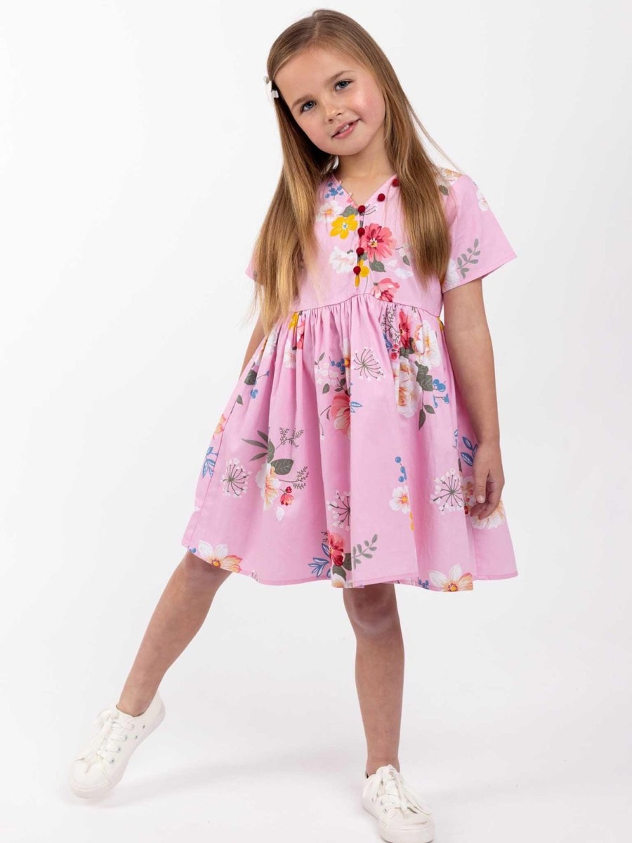 Girl'S Summer Clothes Pink Floral | Aubrey Dress Pink Floral