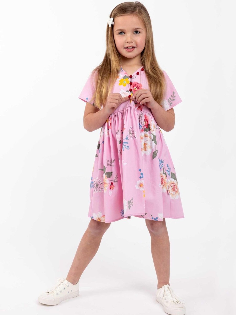 Girl'S Summer Clothes Pink Floral | Aubrey Dress Pink Floral