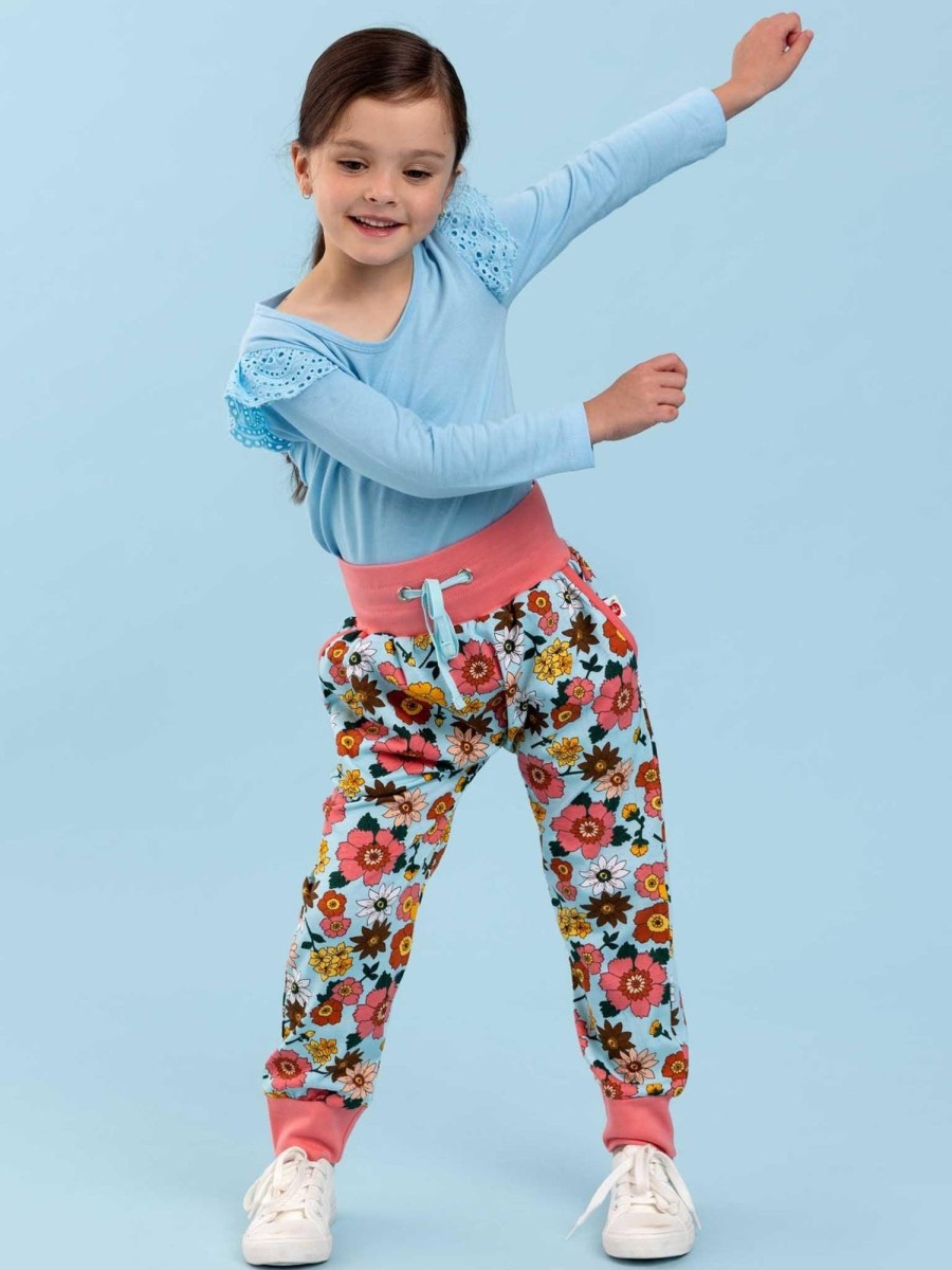 Girl'S Winter Clothes Retro Flower | Slouchy Blue Retro Flower Pants