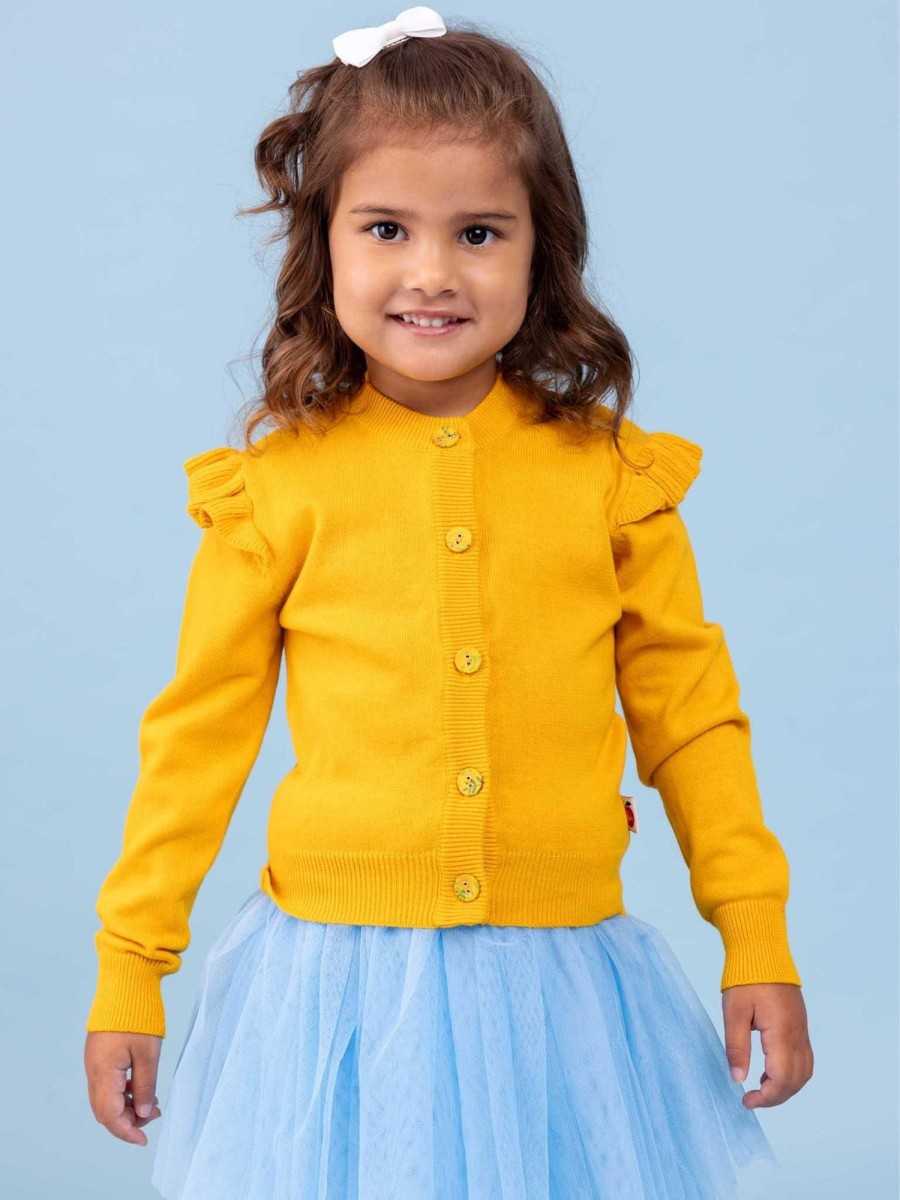 Girl'S Winter Clothes Knitwear | Shoulder Ruffle Maxine Cardigan Honey