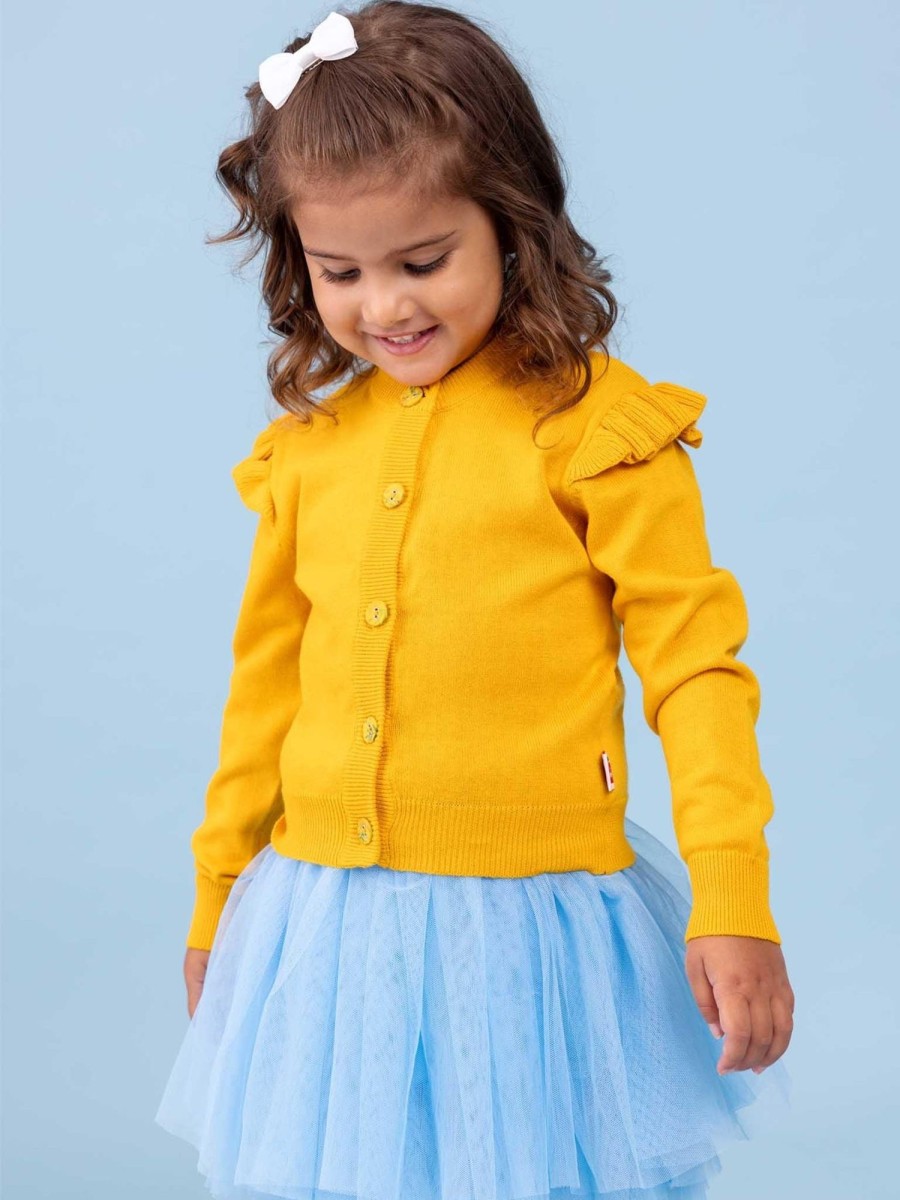 Girl'S Winter Clothes Knitwear | Shoulder Ruffle Maxine Cardigan Honey