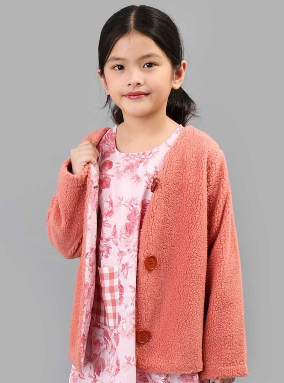 Girl'S Winter Clothes Pink Flower | Faux Fur Blush Pink Fuzzy Jacket