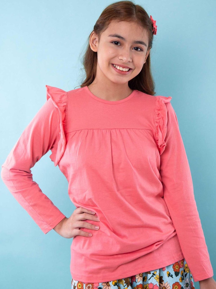 Girl'S Winter Clothes Essentials | Gathered Geranium Pink Tee