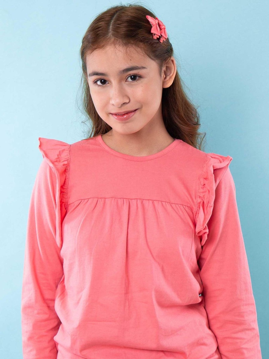 Girl'S Winter Clothes Essentials | Gathered Geranium Pink Tee