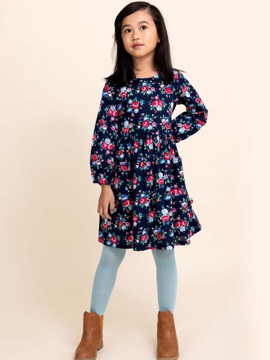 Girl'S Dresses Navy Bouquet | Megan Long Sleeved Dress Navy Bouquet