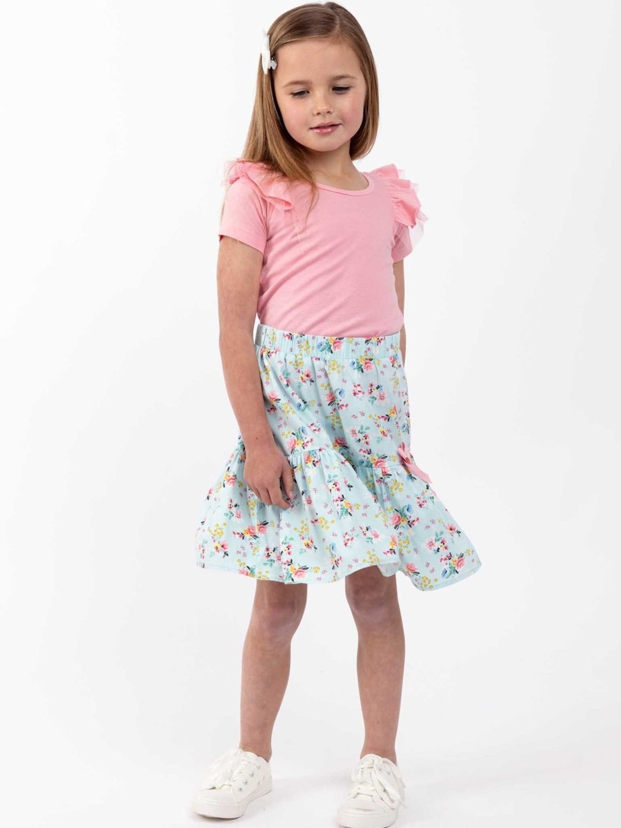 Girl'S Summer Clothes Blue Floral | Vintage Blue Floral Ruffle Skirt