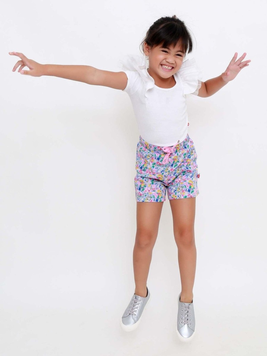 Girl'S Summer Clothes Purple Floral | Adele Lilac Meadow Shorts