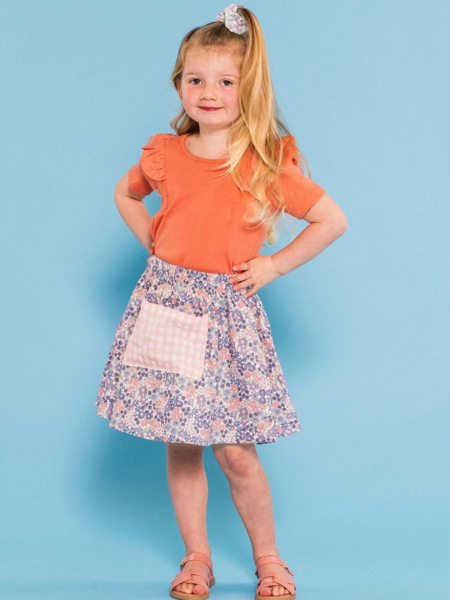 Girl'S Summer Clothes Blue Flower | Poppet Dusky Jacaranda Pocket Skirt