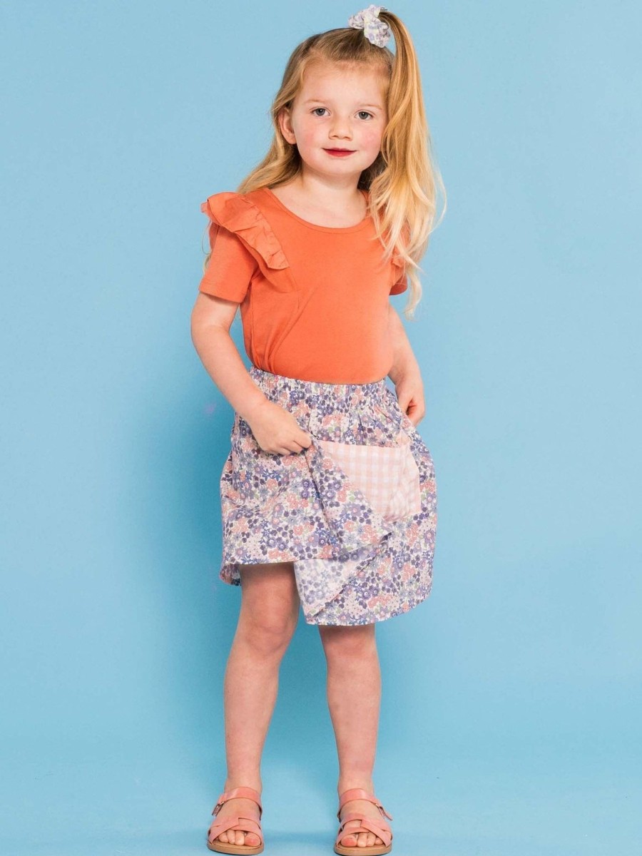 Girl'S Summer Clothes Blue Flower | Poppet Dusky Jacaranda Pocket Skirt