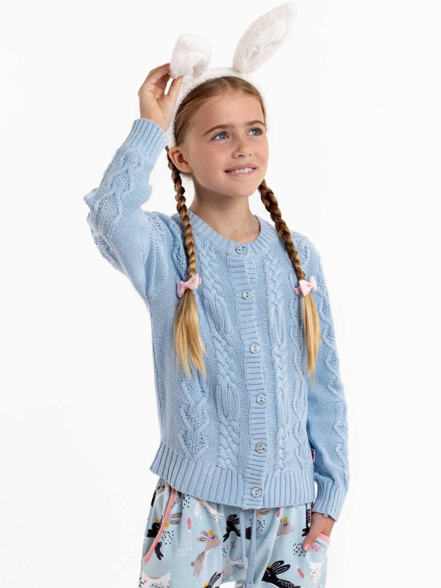 Girl'S Winter Clothes Knitwear | Willow Sky Blue Cotton Cardigan