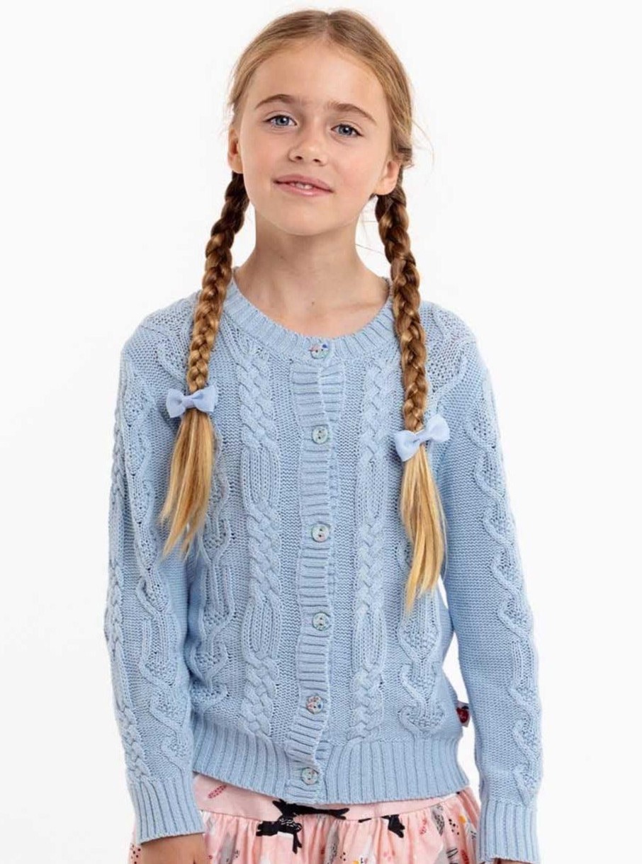 Girl'S Winter Clothes Knitwear | Willow Sky Blue Cotton Cardigan