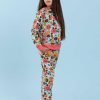 Girl'S Winter Clothes Watercolour | Blue Retro Flower Hoodie And Pants Set