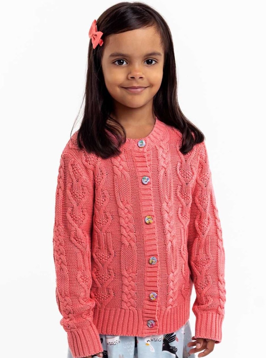 Girl'S Winter Clothes Knitwear | Willow Geranium Pink Cotton Cardigan