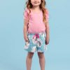 Girl'S Summer Clothes Blue Unicorn | Adele Blue Unicorn Shorts