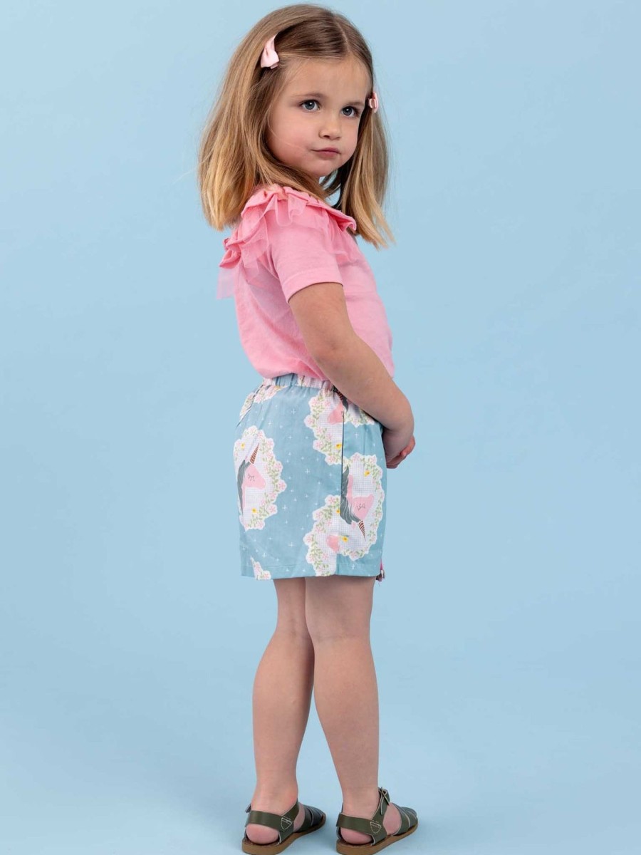 Girl'S Summer Clothes Blue Unicorn | Adele Blue Unicorn Shorts