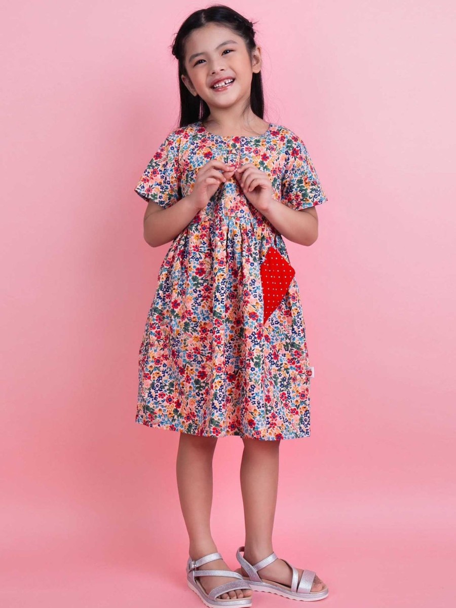 Girl'S Summer Clothes Pink Multifloral | Hannah Pink Forest Flower Dress