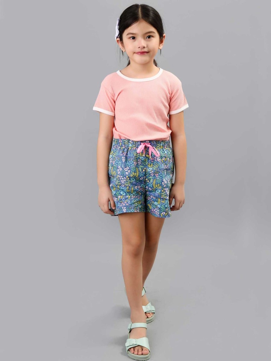 Girl'S Summer Clothes Navy u0026 Pink Flower | Adele Blue Lotus Shorts