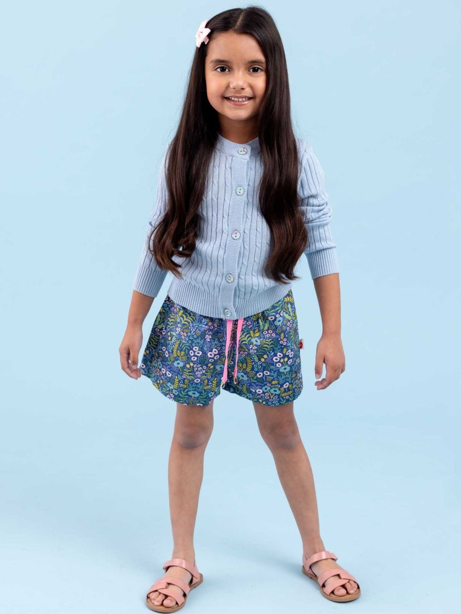 Girl'S Summer Clothes Navy u0026 Pink Flower | Adele Blue Lotus Shorts