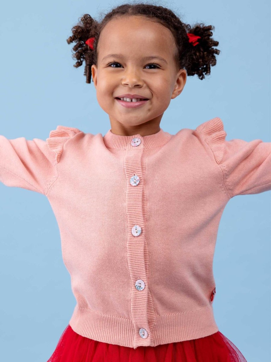 Girl'S Winter Clothes Knitwear | Shoulder Ruffle Maxine Cardigan Dusty Pink