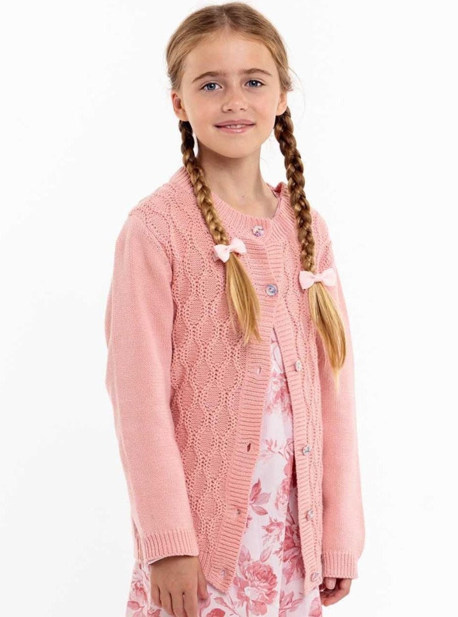 Girl'S Winter Clothes Knitwear | Audrina Pink Icing Cotton Cardigan