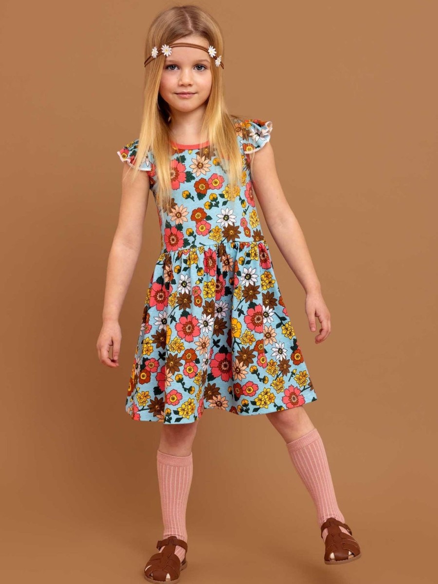 Girl'S Summer Clothes Retro Flower | Sky 1960S Flower Mabel Dress