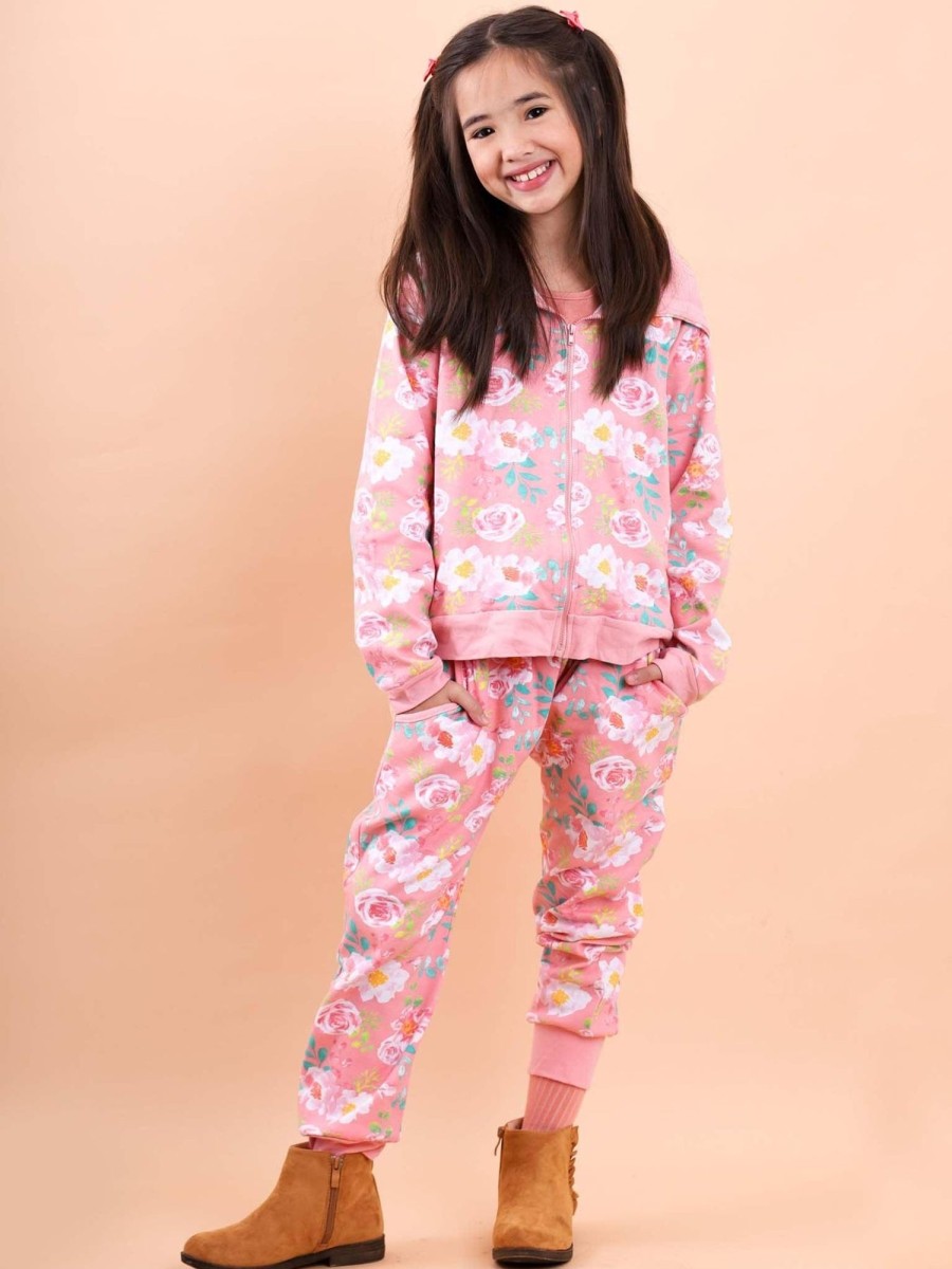 Girl'S Winter Clothes Watercolour | Charlie Pink Watercolour Jersey Pants