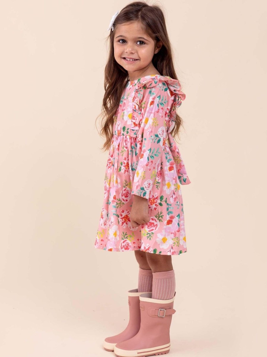 Girl'S Winter Clothes Watercolour | Penelope Pink Watercolour Dress