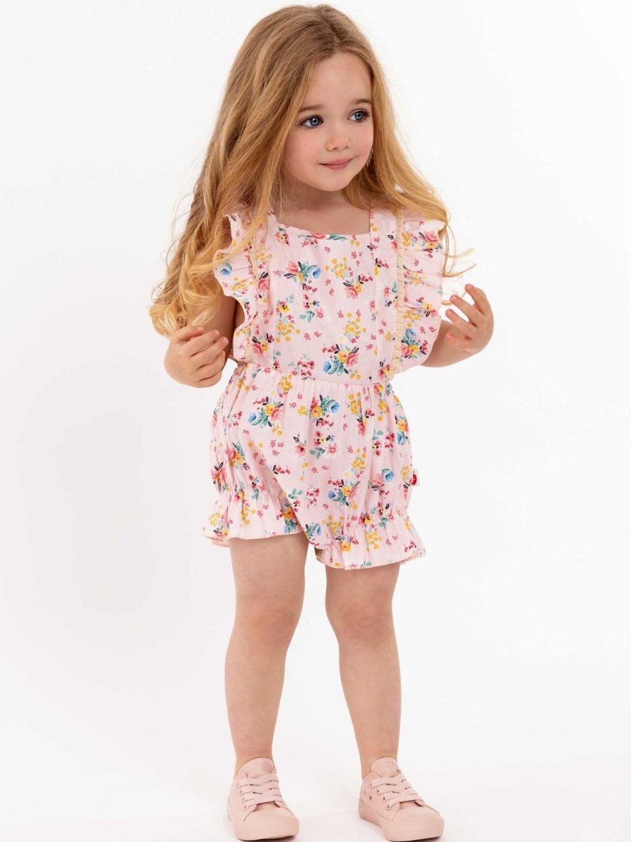 Girl'S Summer Clothes Pink Flowers | Vintage Pink Floral Pixie Playsuit