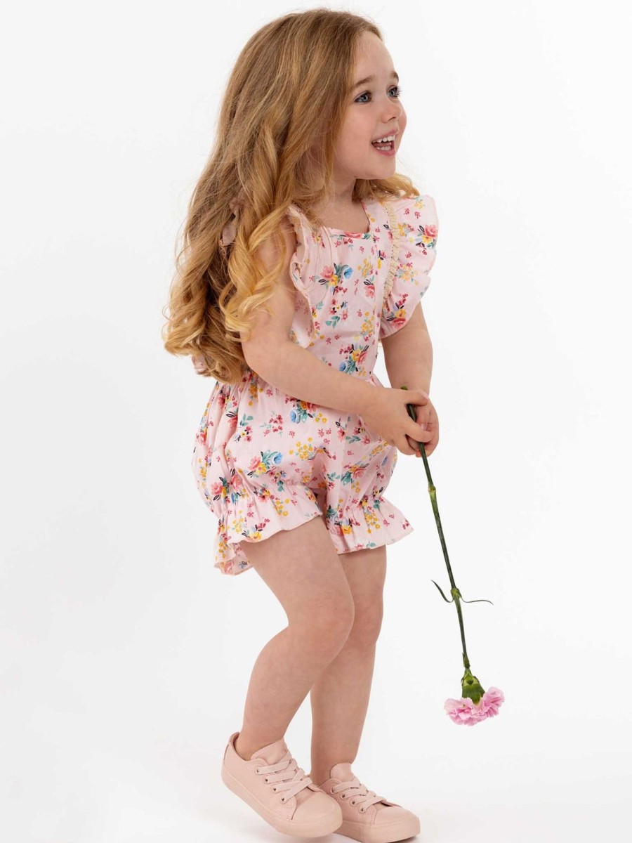 Girl'S Summer Clothes Pink Flowers | Vintage Pink Floral Pixie Playsuit