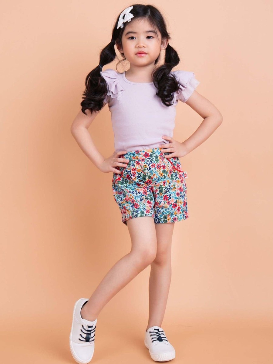 Girl'S Summer Clothes Blue Multifloral | Marnie Blue Forest Flower Shorts