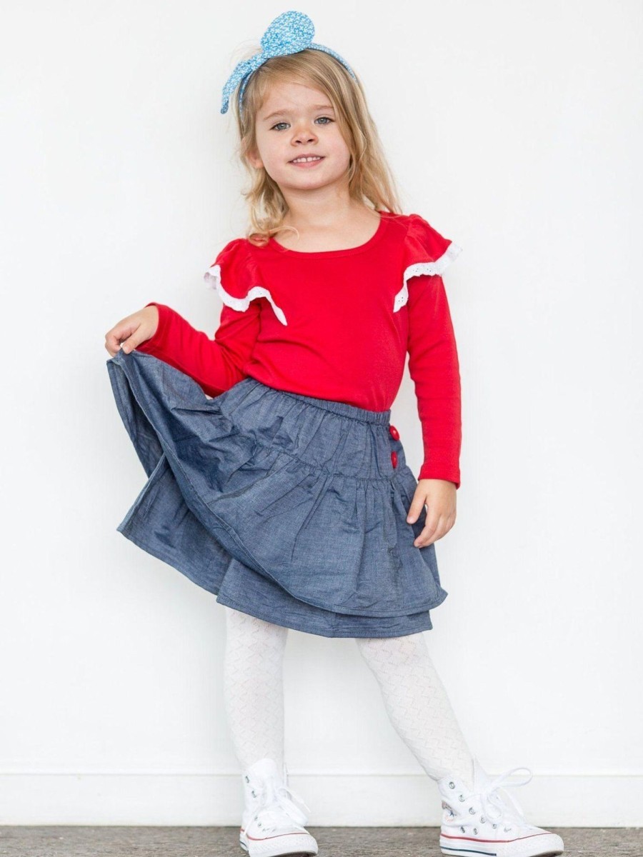 Girl'S Winter Clothes Essentials | Flutter Long Sleeve Tee Red