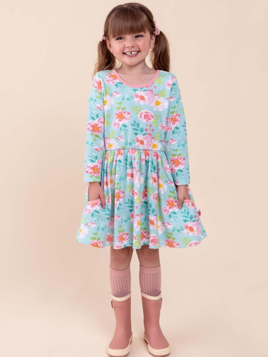 Girl'S Winter Clothes Watercolour | Emily Blue Watercolour Jersey Dress