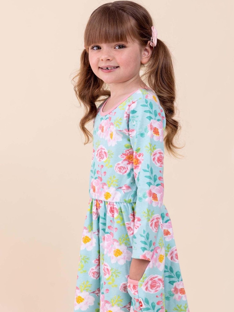 Girl'S Winter Clothes Watercolour | Emily Blue Watercolour Jersey Dress