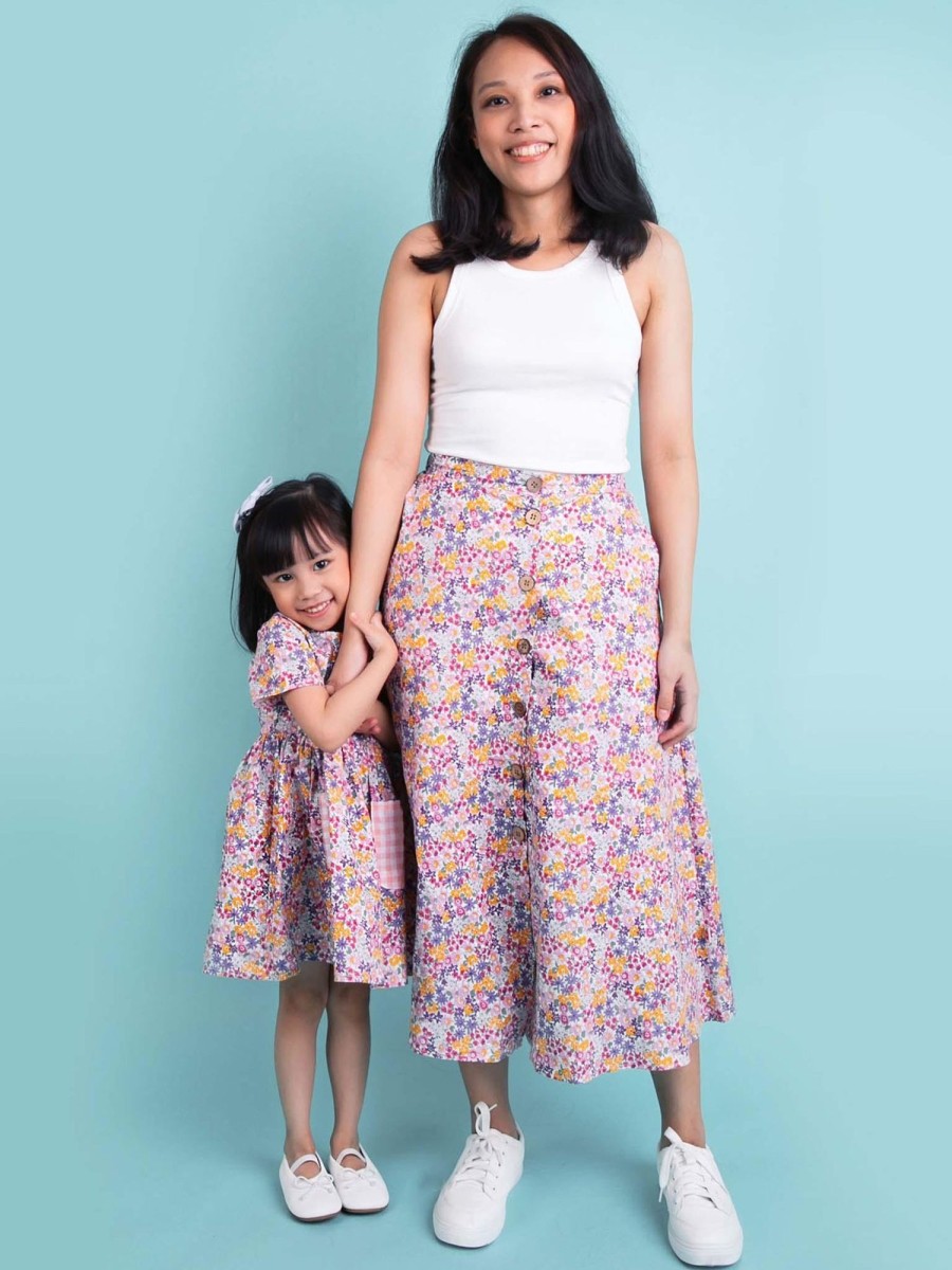 Girl'S Summer Clothes Jacaranda Tree | Women'S Jacaranda Tree Button Skirt