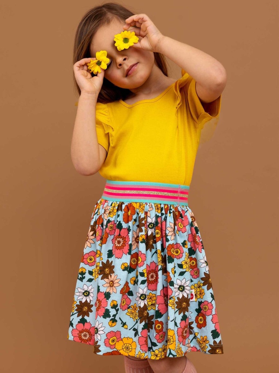 Girl'S Summer Clothes Retro Flower | Sky 1960S Flower Jersey Skirt