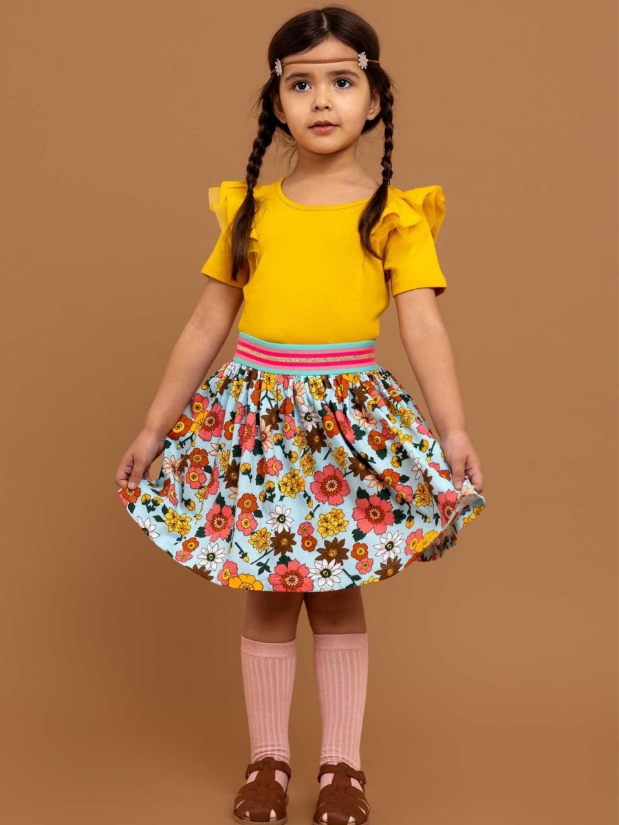 Girl'S Summer Clothes Retro Flower | Sky 1960S Flower Jersey Skirt